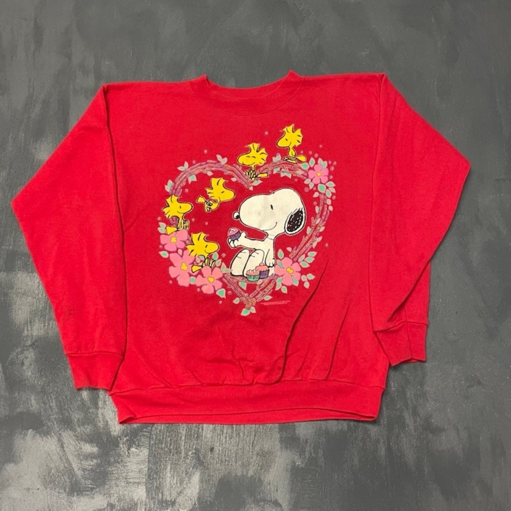 Vintage Peanuts Snoopy Sweatshirt XL Red 1990s Excellent Glitter Heart